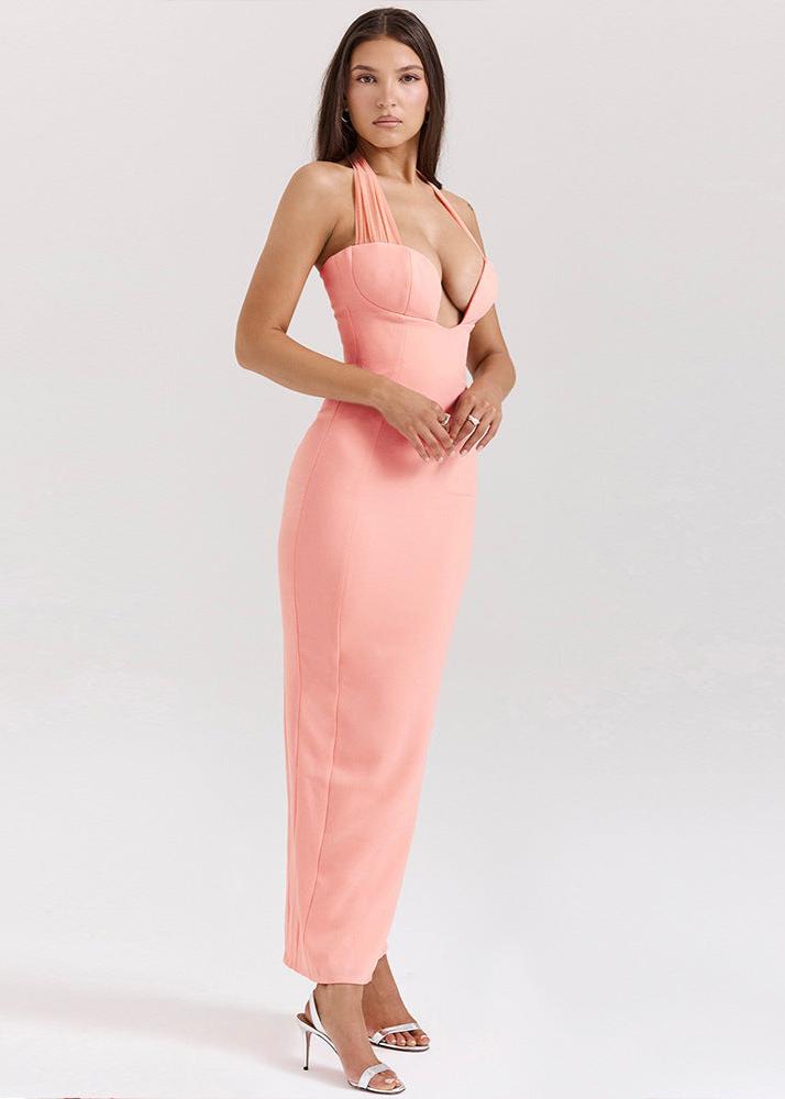 Robe Maxi Halter Élégance Corail