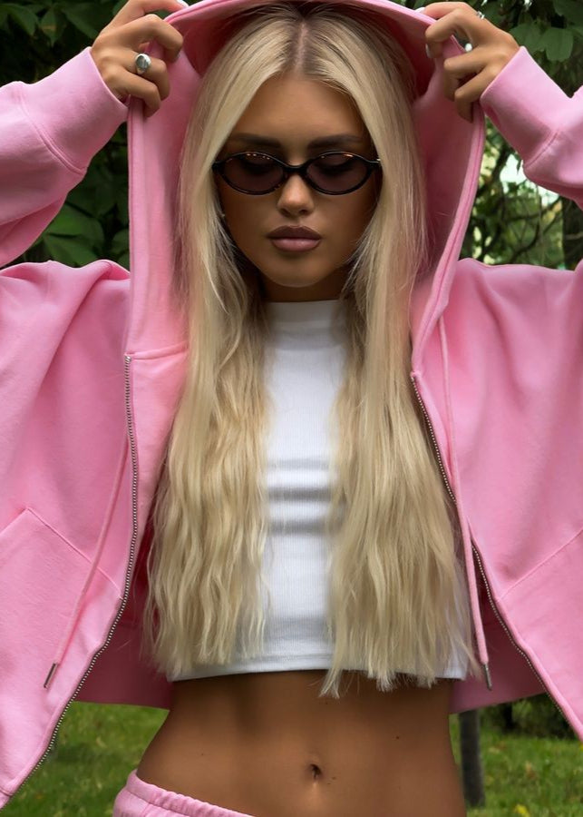 Blossom Comfort – Oversized Pink Hoodie & Wide-Leg Pants Set