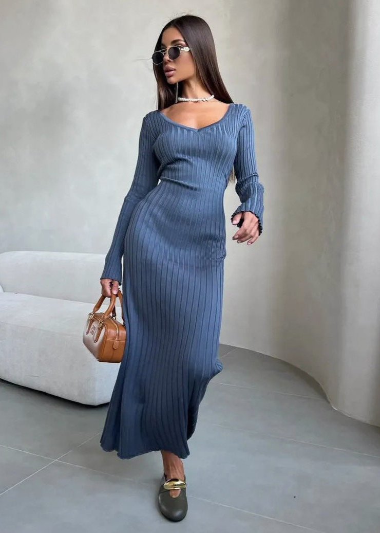 Tawny Ribbed Knit Midi-jurk