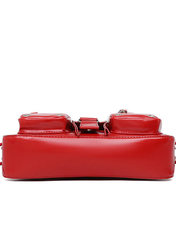 Crimson Utility Buckle Shoulder Bag – Multi-Pocket Street Style
