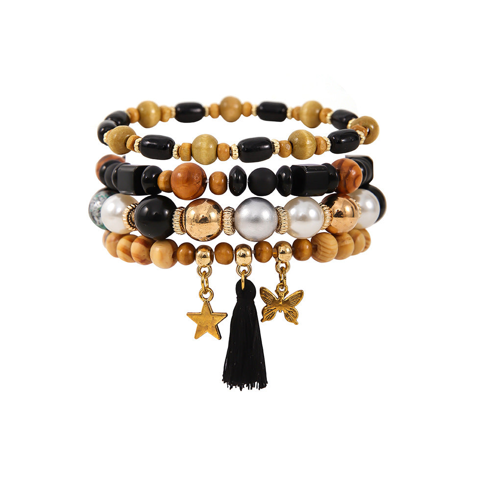 Ethnic Wooden Bead Tassel Bracelet - VibeSoothe