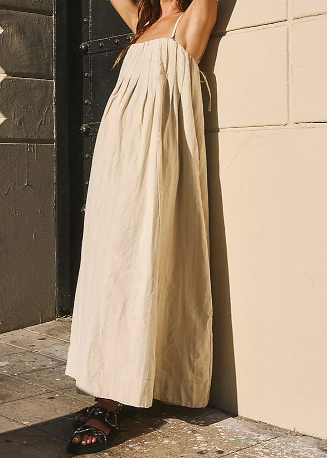 Solenne – Flowy Linen-Cotton Maxi Dress with Spaghetti Straps