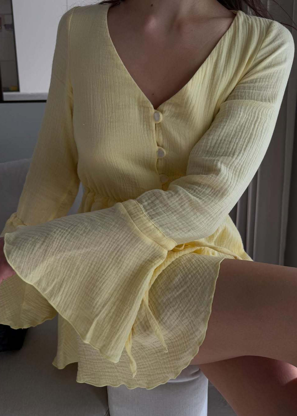 Lemon Aura - Flared Sleeve Button Romper