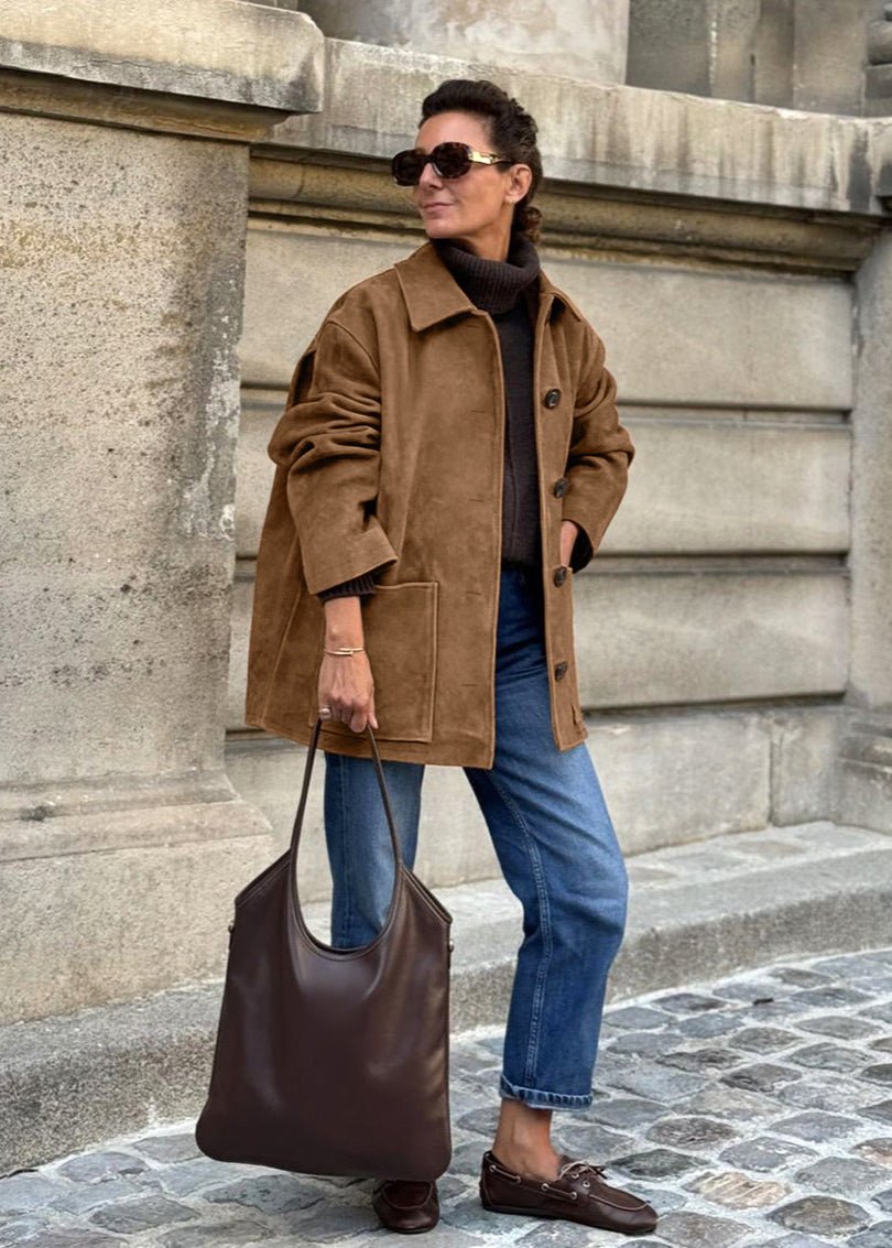 Vintage Suede Button-Up Coat