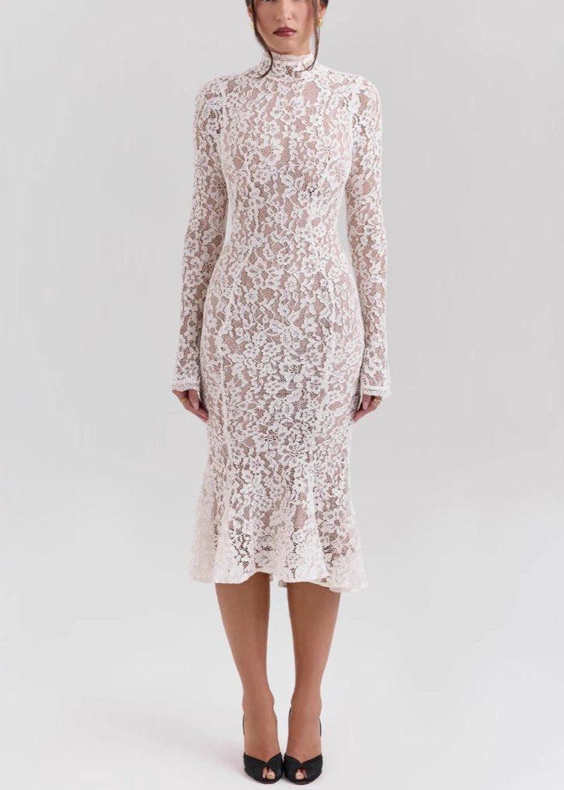 Juliette - High Neck Lace Midi Dress