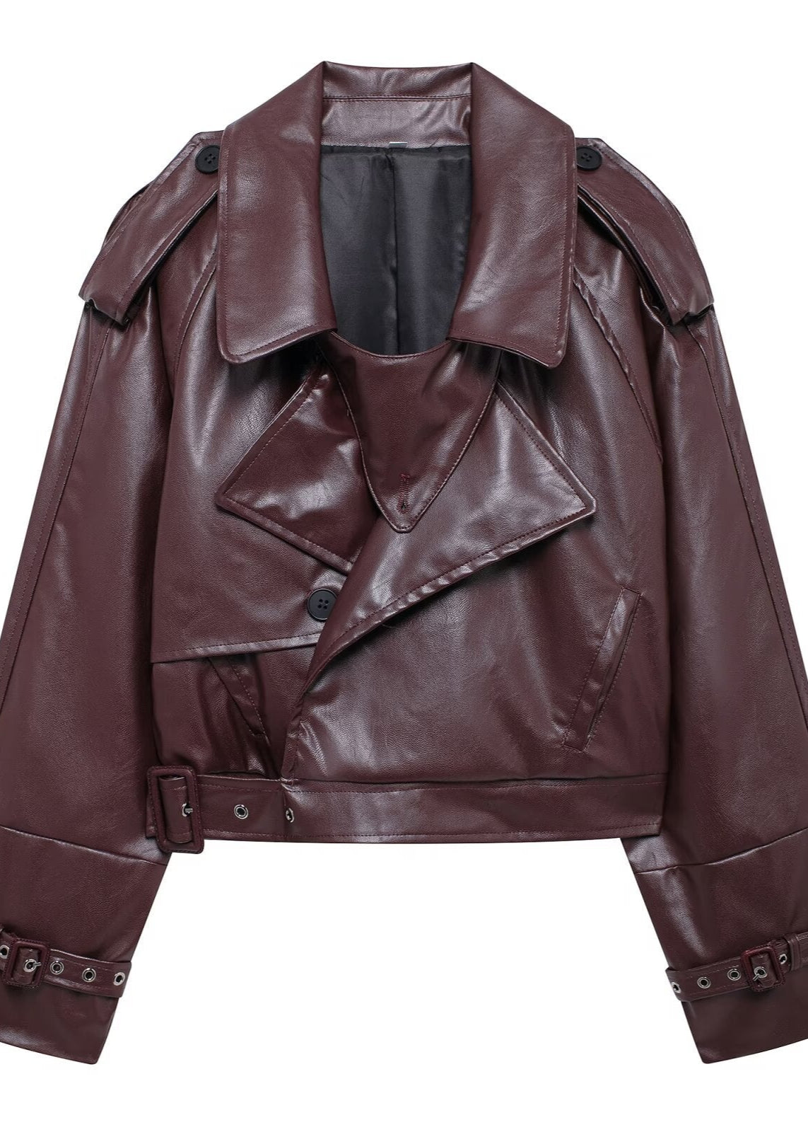 Arielle - Cropped Faux Leather Moto Jacket