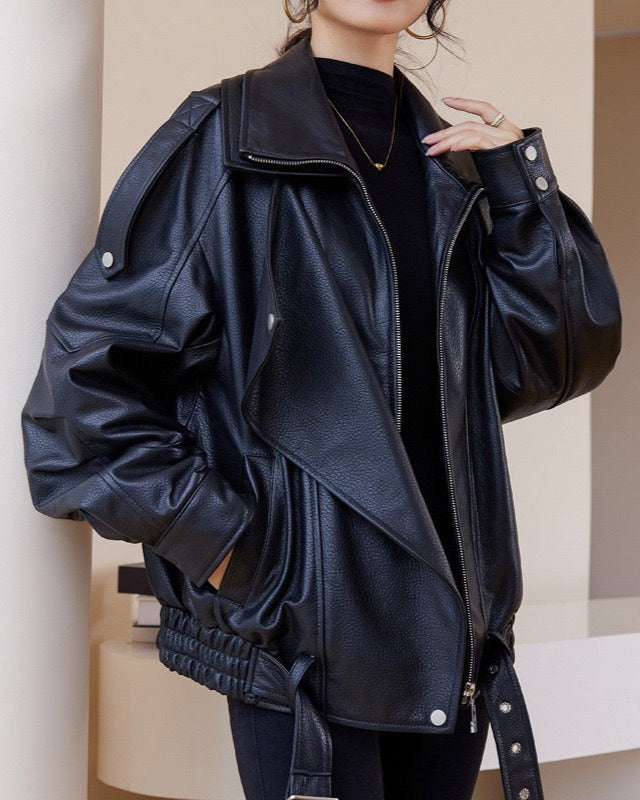 Oversized Leather Biker Jacket – Vintage-InspiRed Statement