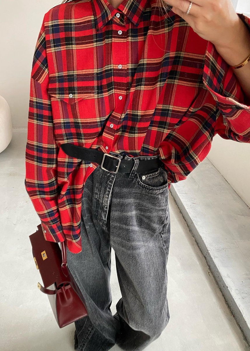 Bold Red Plaid Oversized Shirt