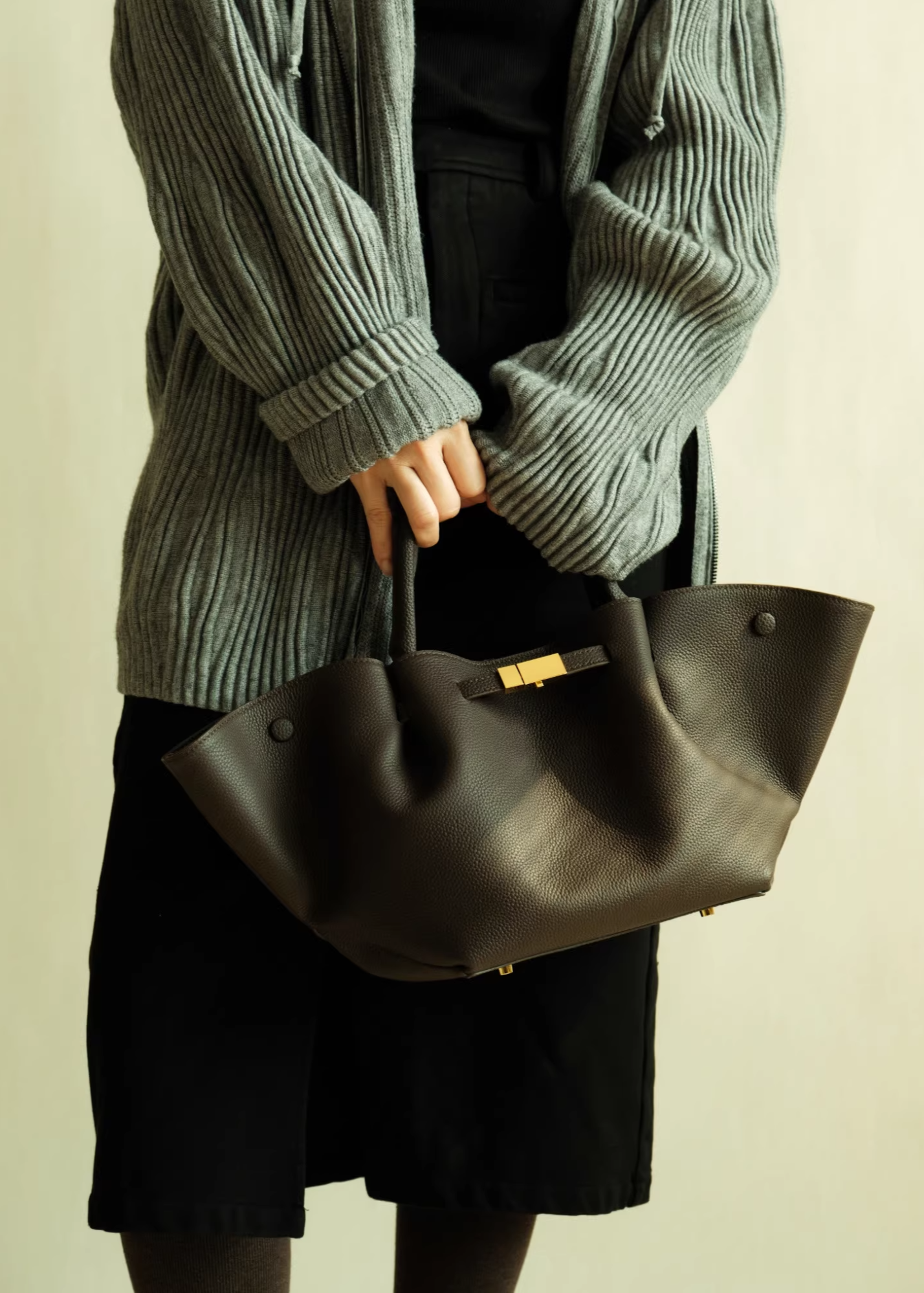 Luxe Leather Wide Tote Bag