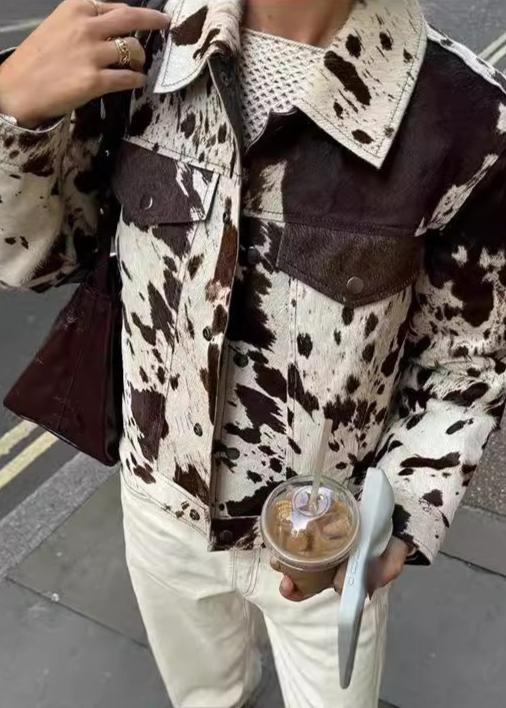 Cow Print Denim Jacket