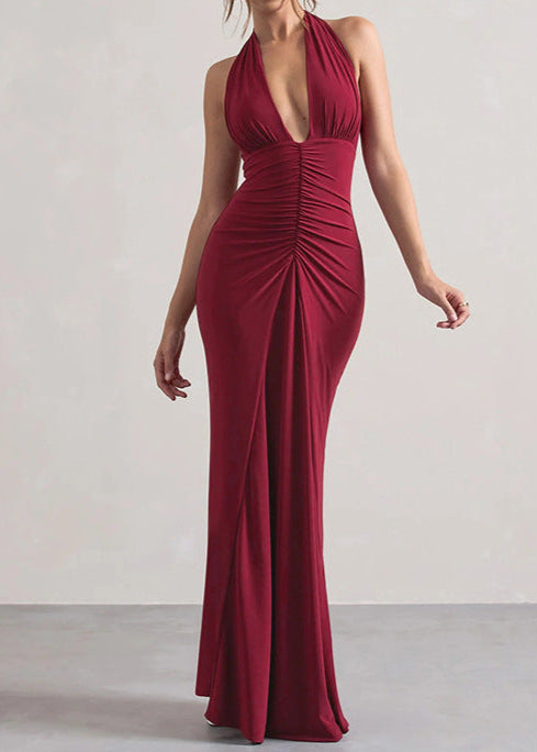 Amara Luxe - Robe Maxi Froncée à Col Halter