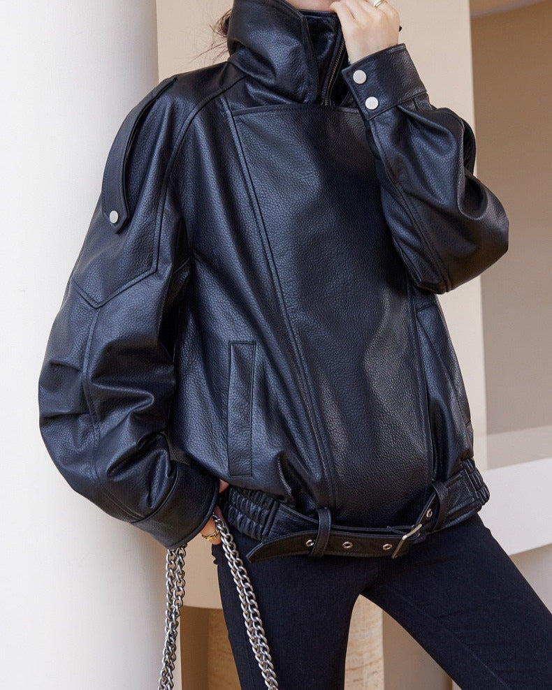Oversized Leather Biker Jacket – Vintage-InspiRed Statement