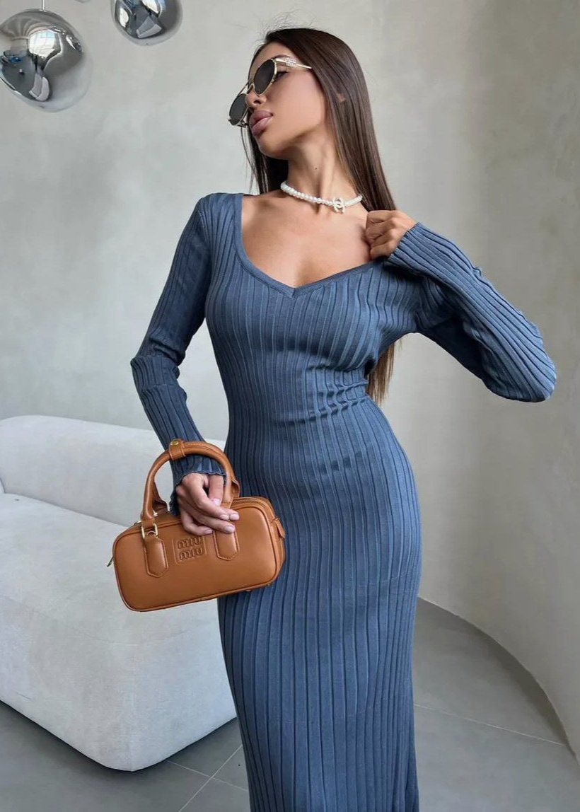 Tawny Ribbed Knit Midi-jurk