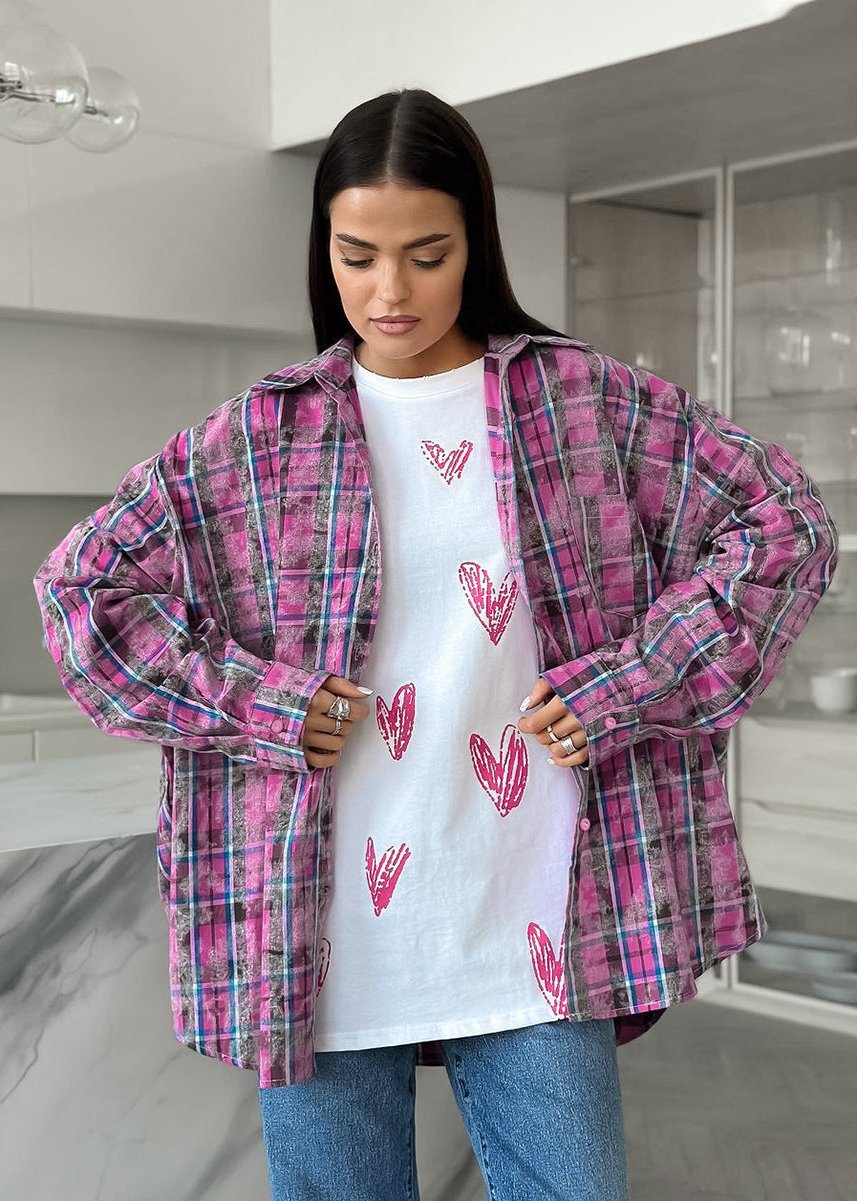 Vibrant Pink Plaid Oversized Shirt