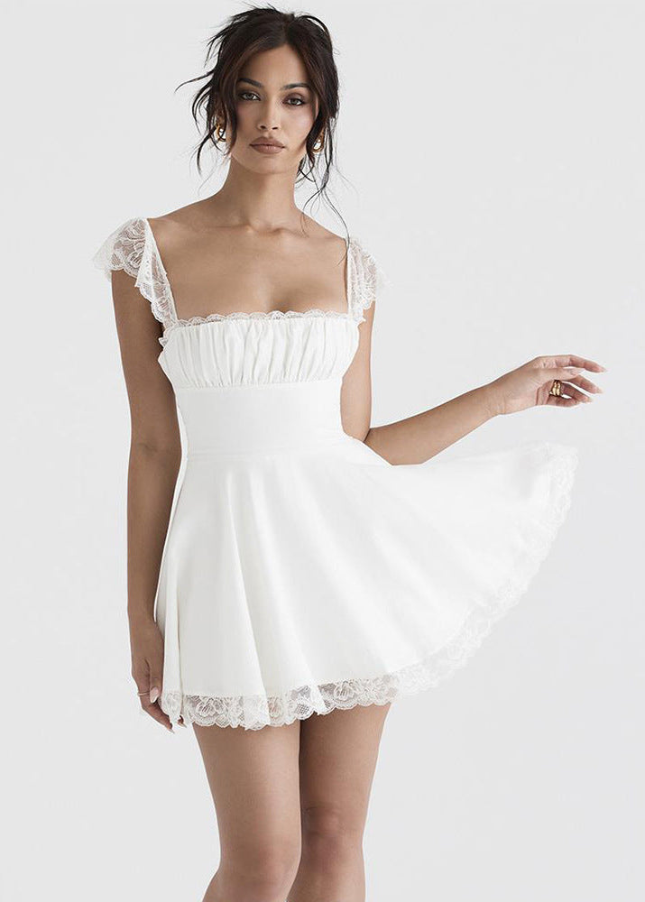 Éloïse Dress – White Lace Mini with Corset Back