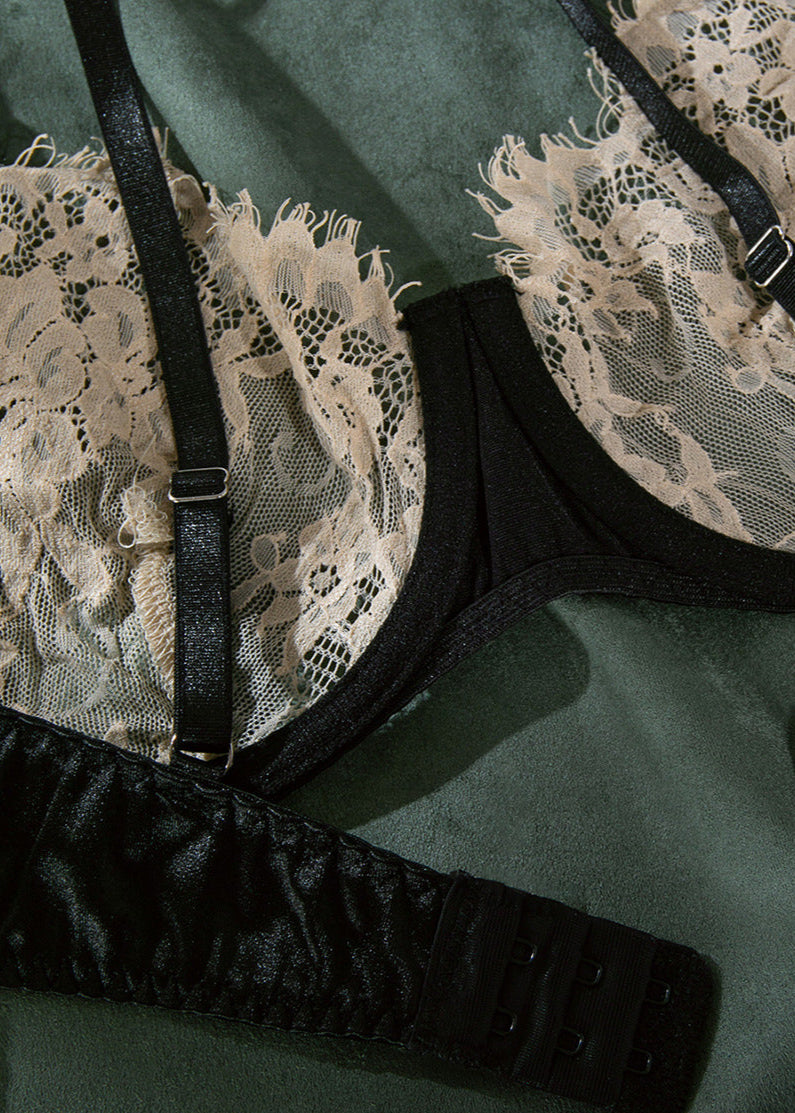 Velina - Sheer Lace & Satin Underwire Lingerie Set