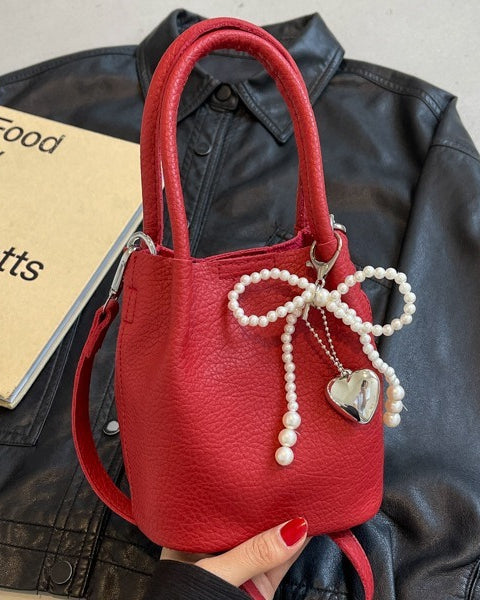 Elegant-Pearl-Accent Bucket Bag - VibeSoothe