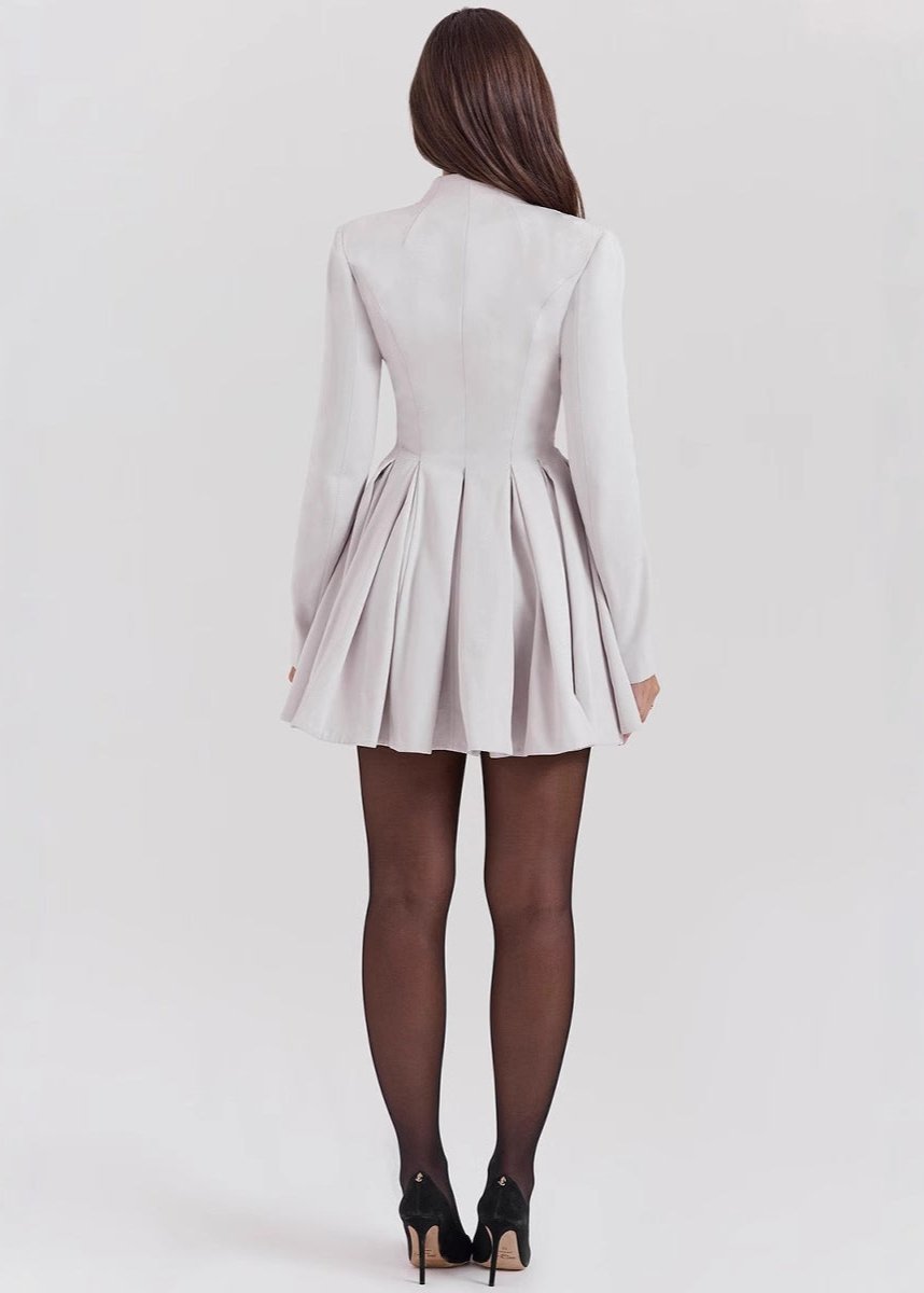 Victoria - Pleated Long Sleeve Blazer Dress