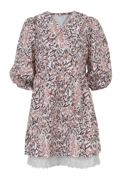 Willow Fern Dress – Puff Sleeve A-Line with Embroidered Hem