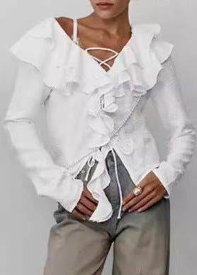 Delphine - Blouse à lacets froncée en dentelle