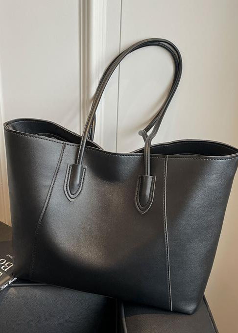 Elara – Two-Tone PU Leather Tote Bag with Long Shoulder Straps