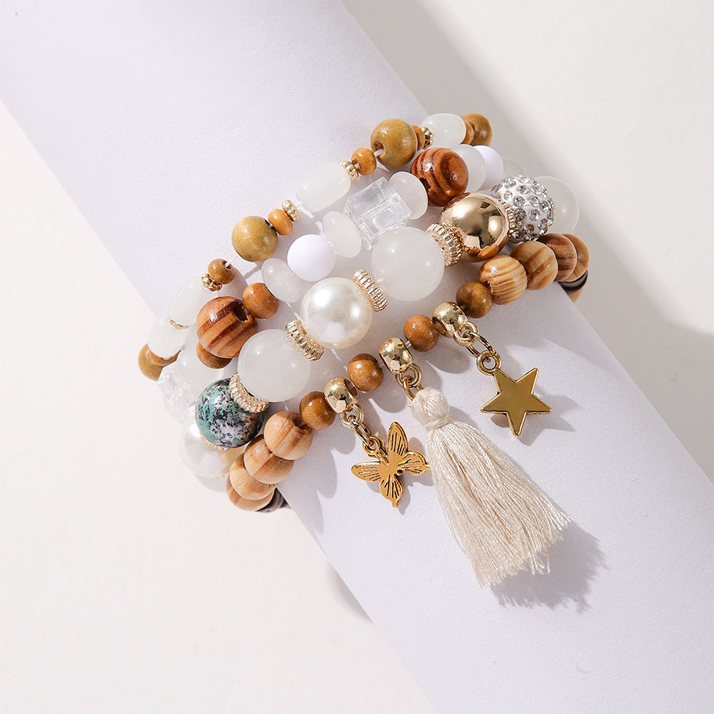 Ethnic Wooden Bead Tassel Bracelet - VibeSoothe