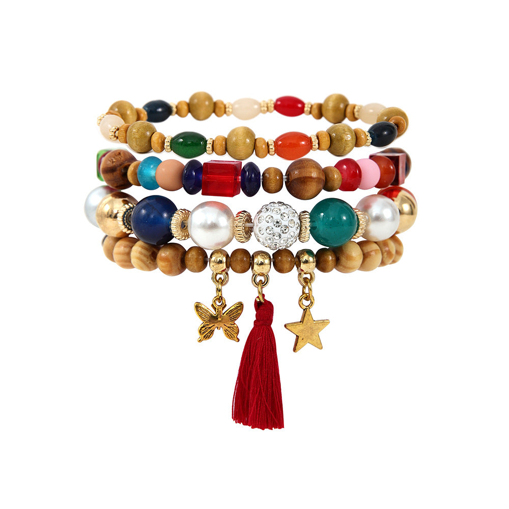 Ethnic Wooden Bead Tassel Bracelet - VibeSoothe