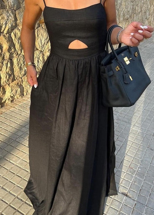 Lucera Cutout Maxi Dress - Black Linen Blend