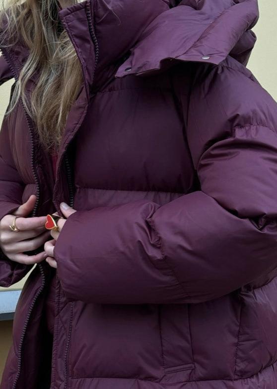 Hooded Burgundy Puffer Jacket - Luxe Winter Comfort