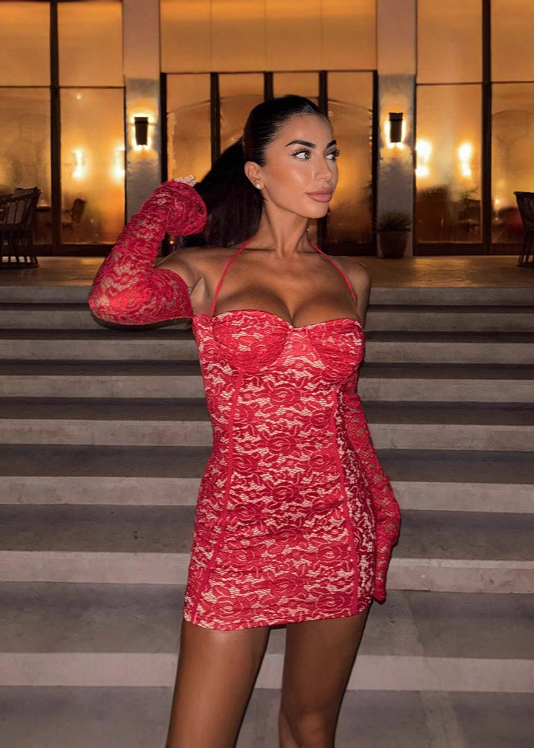 Scarlet Desire - Lace Halter Mini Dress