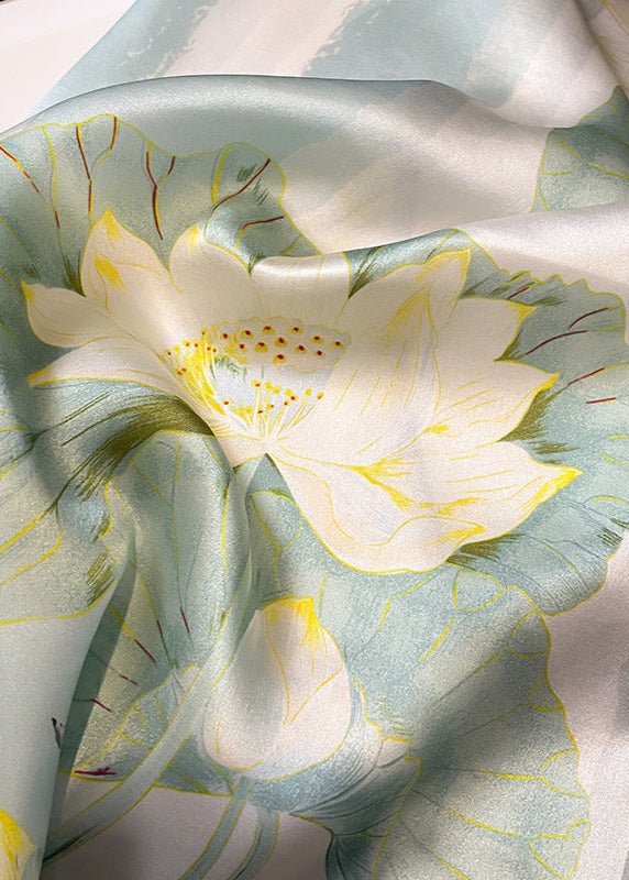 Mint Bloom - Satin Square Scarf with Lotus Garden Print