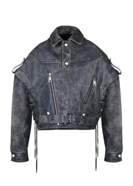 Rebel Edge - Distressed Lace-Up Biker Jacket