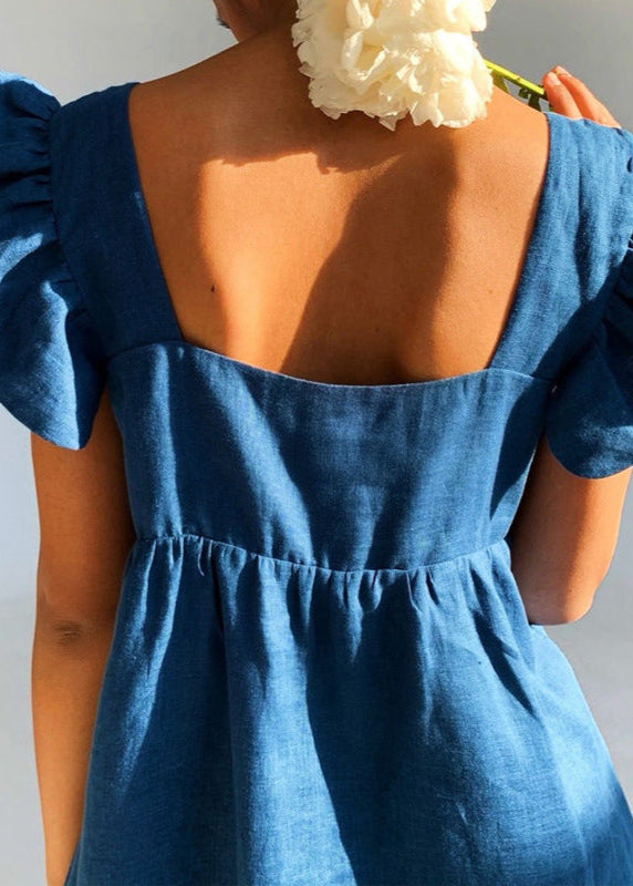 Soleil Linen Flutter-Sleeve Mini Dress