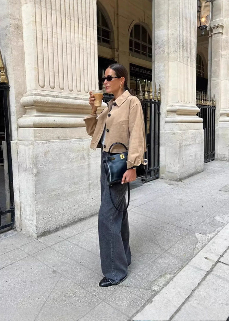 Celine - Cropped Suede Button-Up Jacket