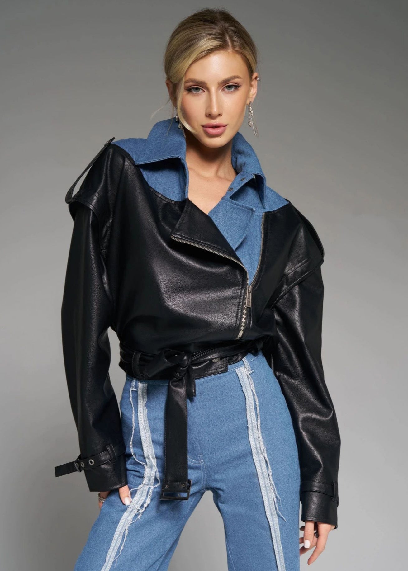 Vesper - Two-Tone Faux Leather Jacket