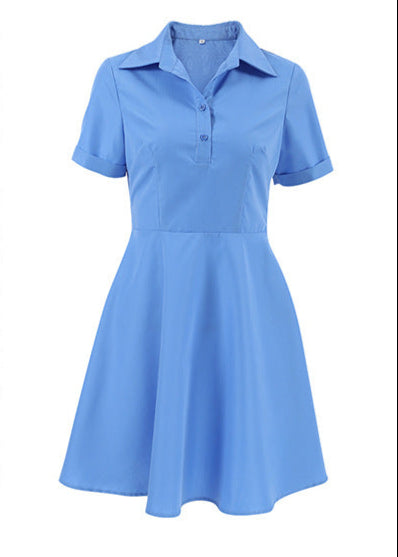 Short-Sleeve Button-Up Flare Dress