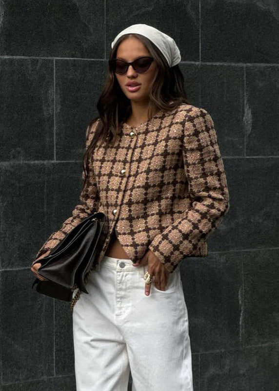 Vintage-Inspired Tweed Plaid Jacket