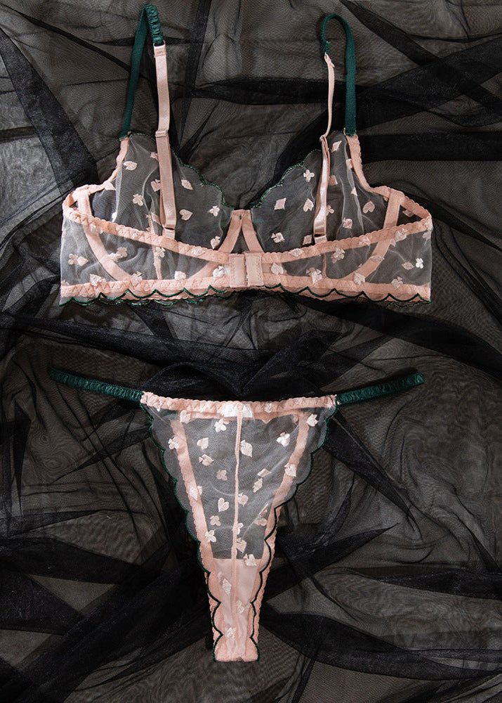 Rosabelle - Sheer Embroidered Lingerie Set with Satin Trim