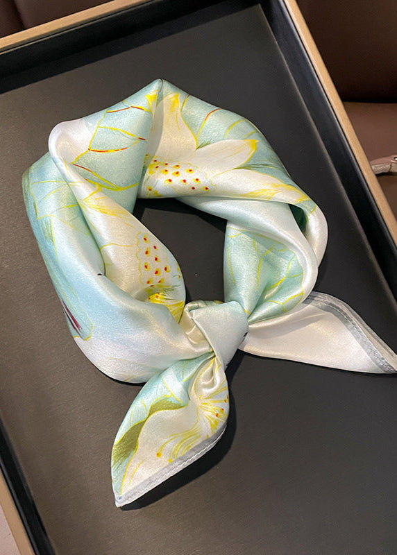 Mint Bloom - Satin Square Scarf with Lotus Garden Print