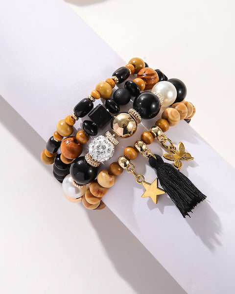 Ethnic Wooden Bead Tassel Bracelet - VibeSoothe