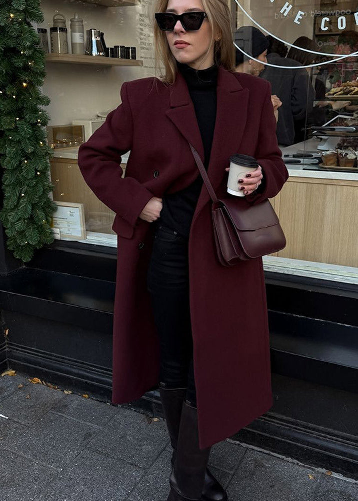 Bordeaux Charm - Double-Breasted Wool Coat