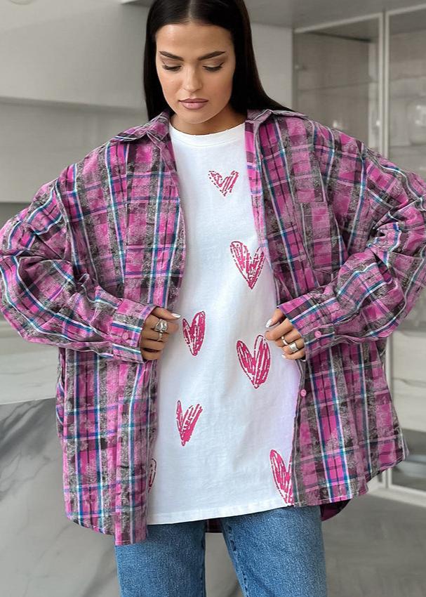 Vibrant Pink Plaid Oversized Shirt