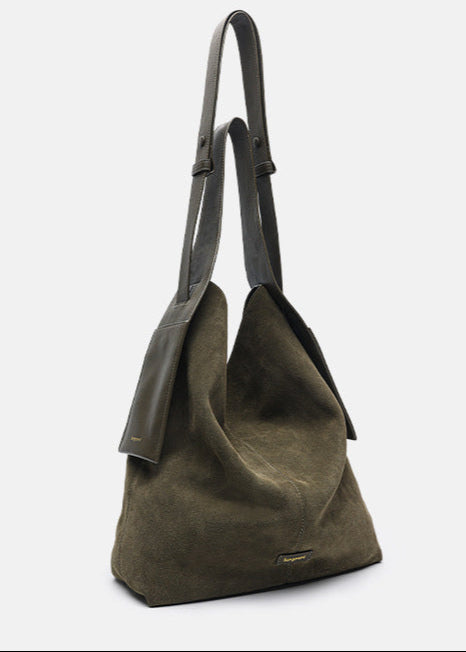 Suede and Leather Bucket Tote Bag