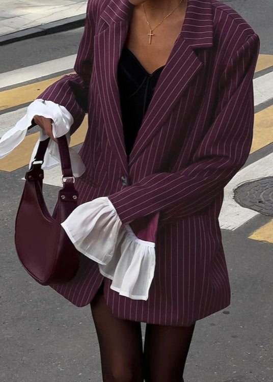 Maroon Pinstripe Blazer with Statement Sleeves