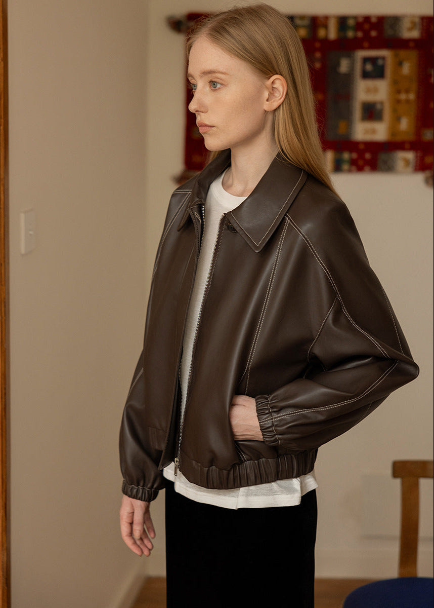 Elise - Faux Leather Bomber Jacket