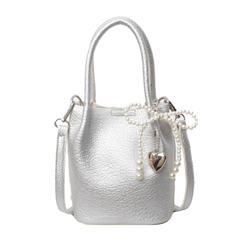 Elegant-Pearl-Accent Bucket Bag - VibeSoothe