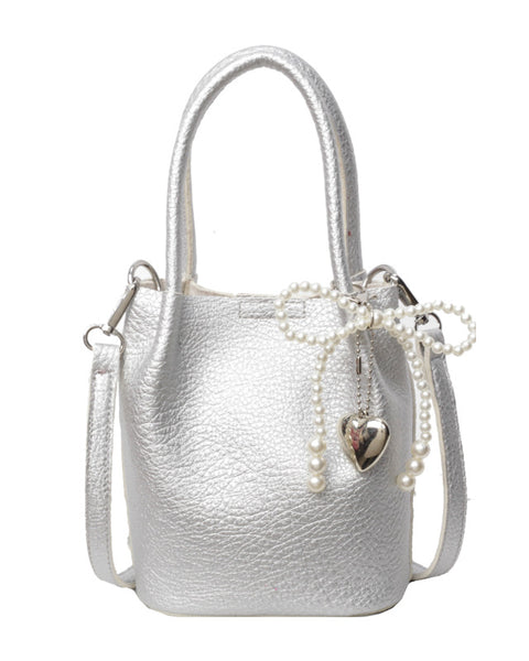 Elegant-Pearl-Accent Bucket Bag - VibeSoothe