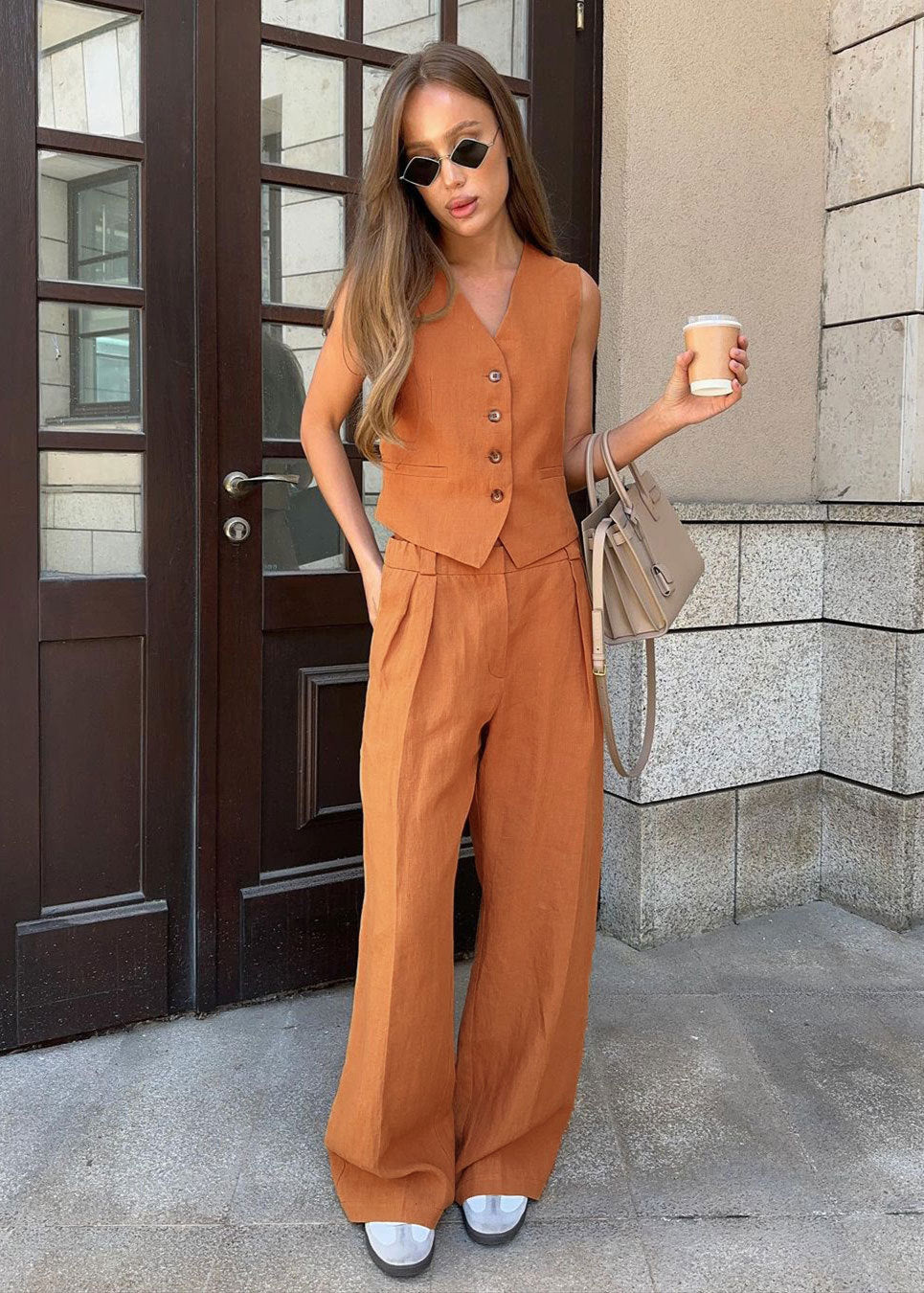 Linen Vest & Wide-Leg Pants Set