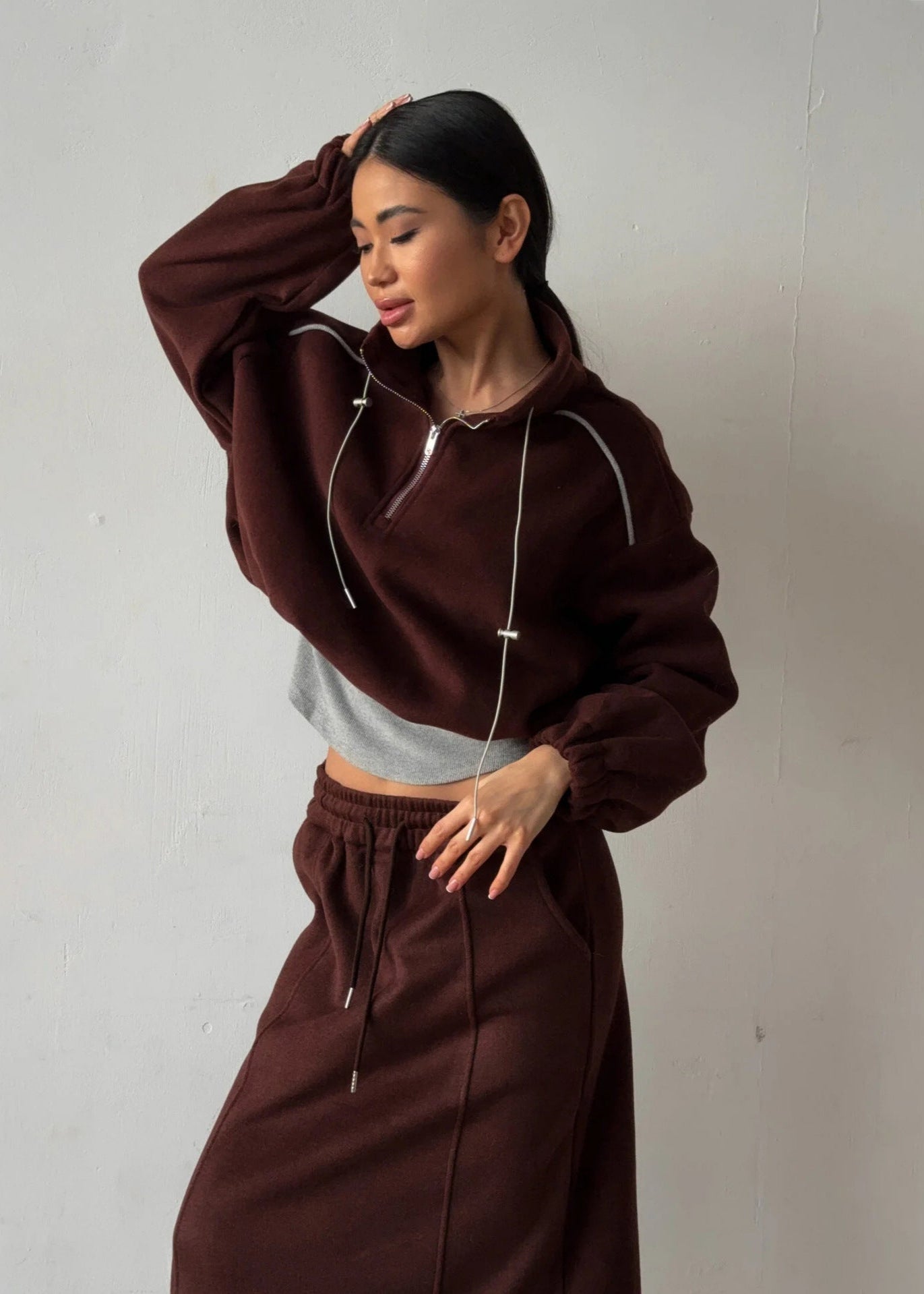 Sporty Half-Zip Two-Piece Set