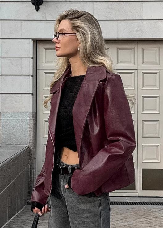 Veste de moto en simili cuir Bordeaux